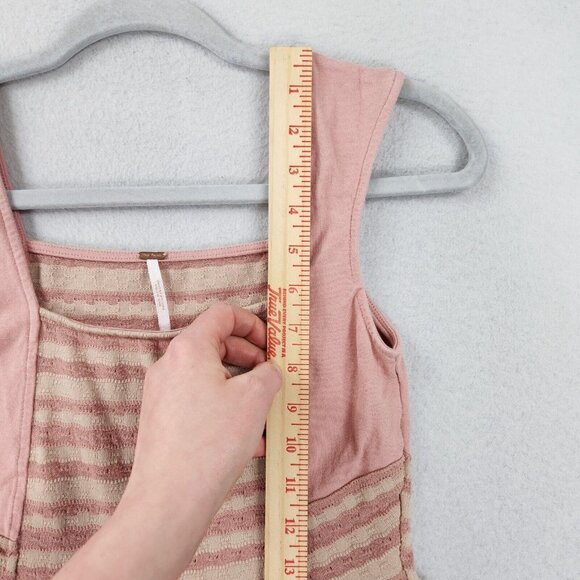Free People Shirt Womens Extra Small Pink Cream Striped Peplum Tank Top Knit - Picture 4 of 13